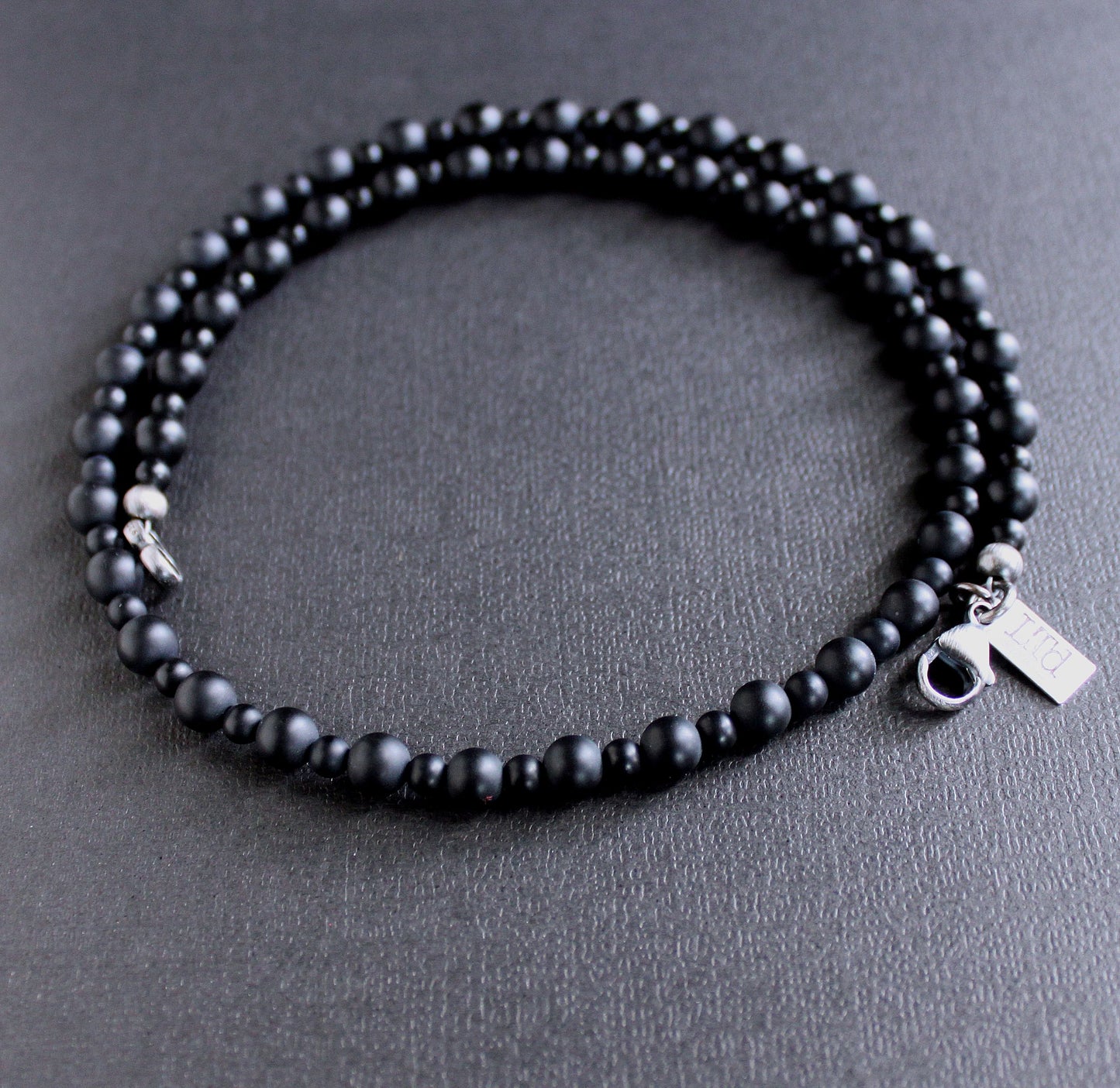 Matte Black Agate Bead Necklace, 20 inches