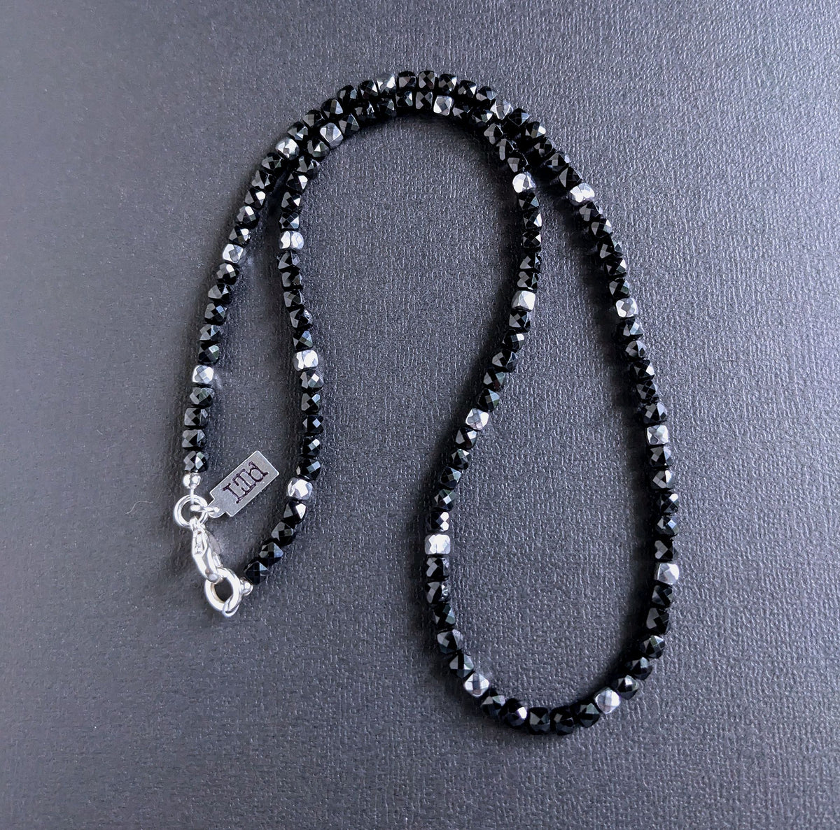 Black Spinel Faceted Cube Bead Necklace, 4mm