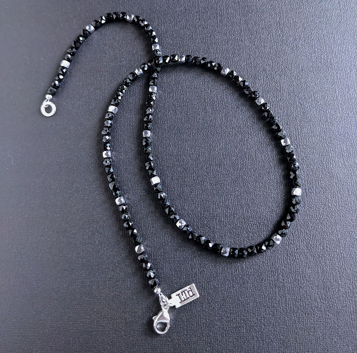 Black Spinel Faceted Cube Bead Necklace, 4mm