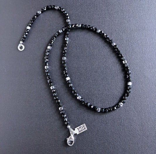 Black Spinel Faceted Cube Bead Necklace, 4mm