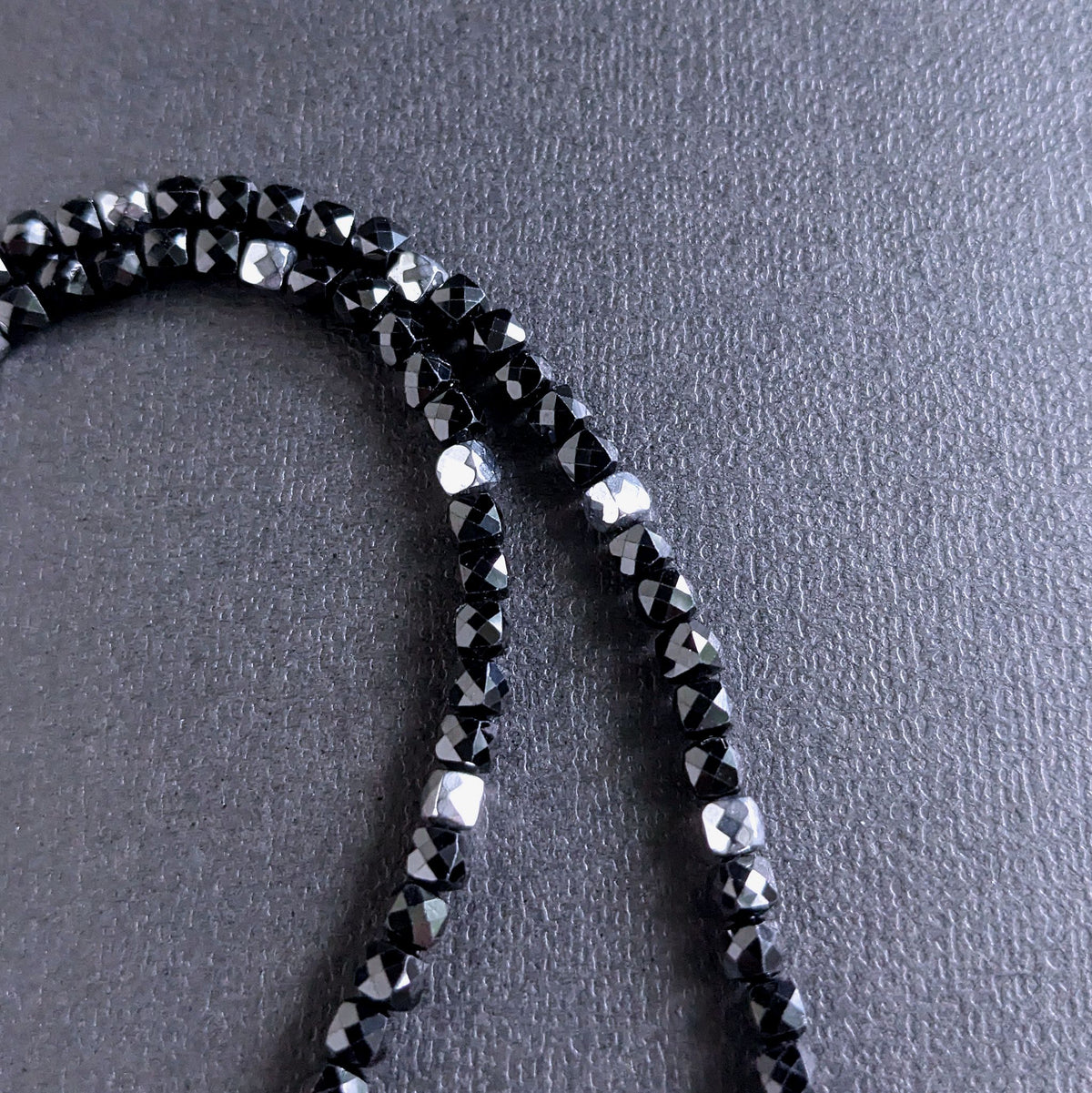 Black Spinel Faceted Cube Bead Necklace, 4mm