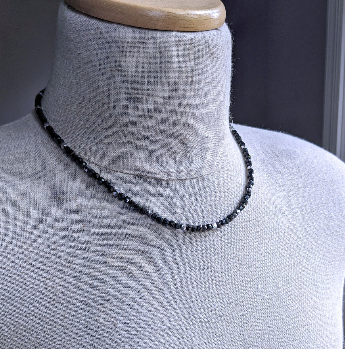 Black Spinel Faceted Cube Bead Necklace, 4mm