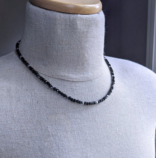 Black Spinel Faceted Cube Bead Necklace, 4mm