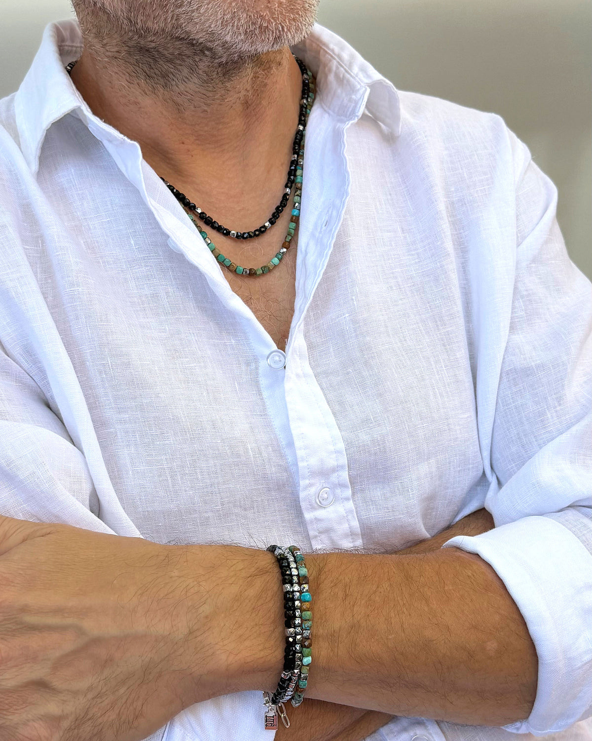 men's black spinel 4mm cube bead necklace