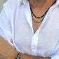 men's black silver 4mm gemstone bead necklace