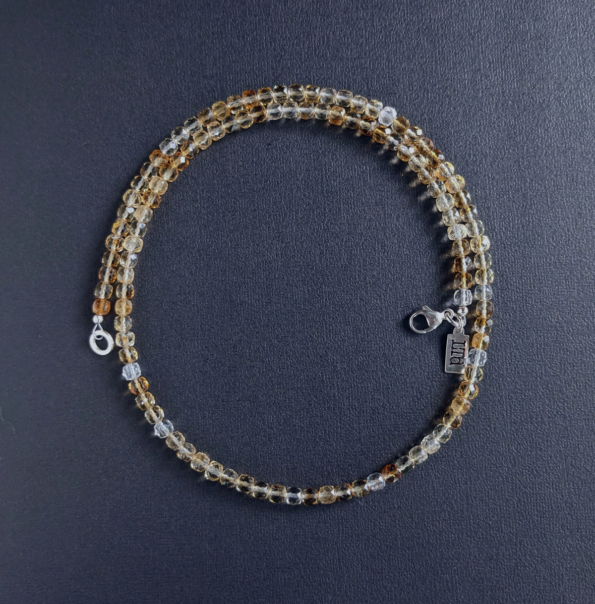 men's golden citrine square bead necklace