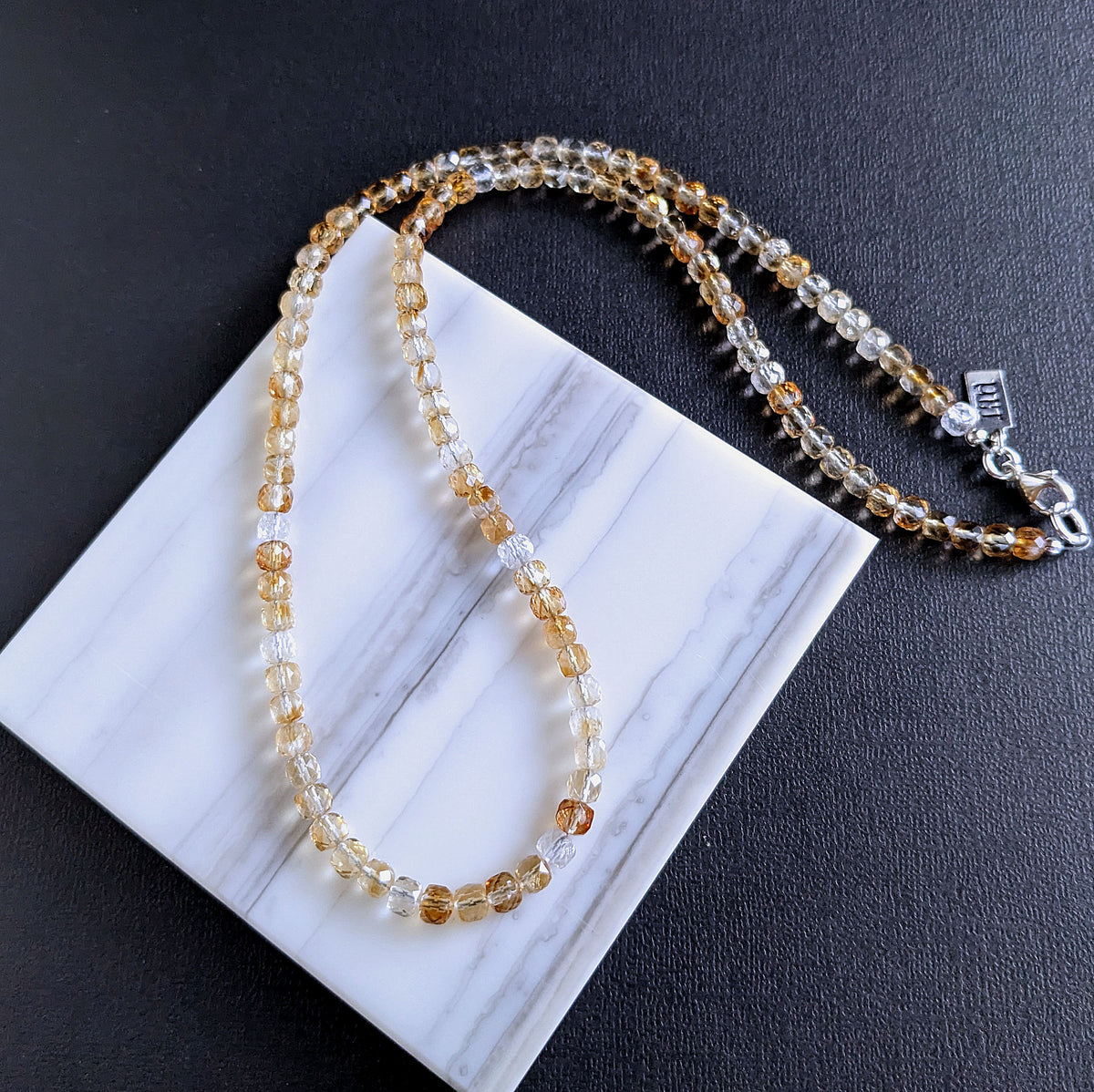 micro faceted natural citrine bead necklace for men