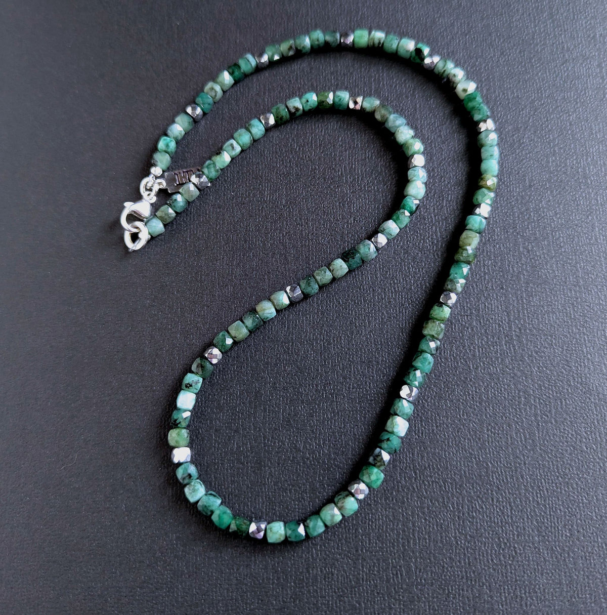 faceted emerald cube bead necklace
