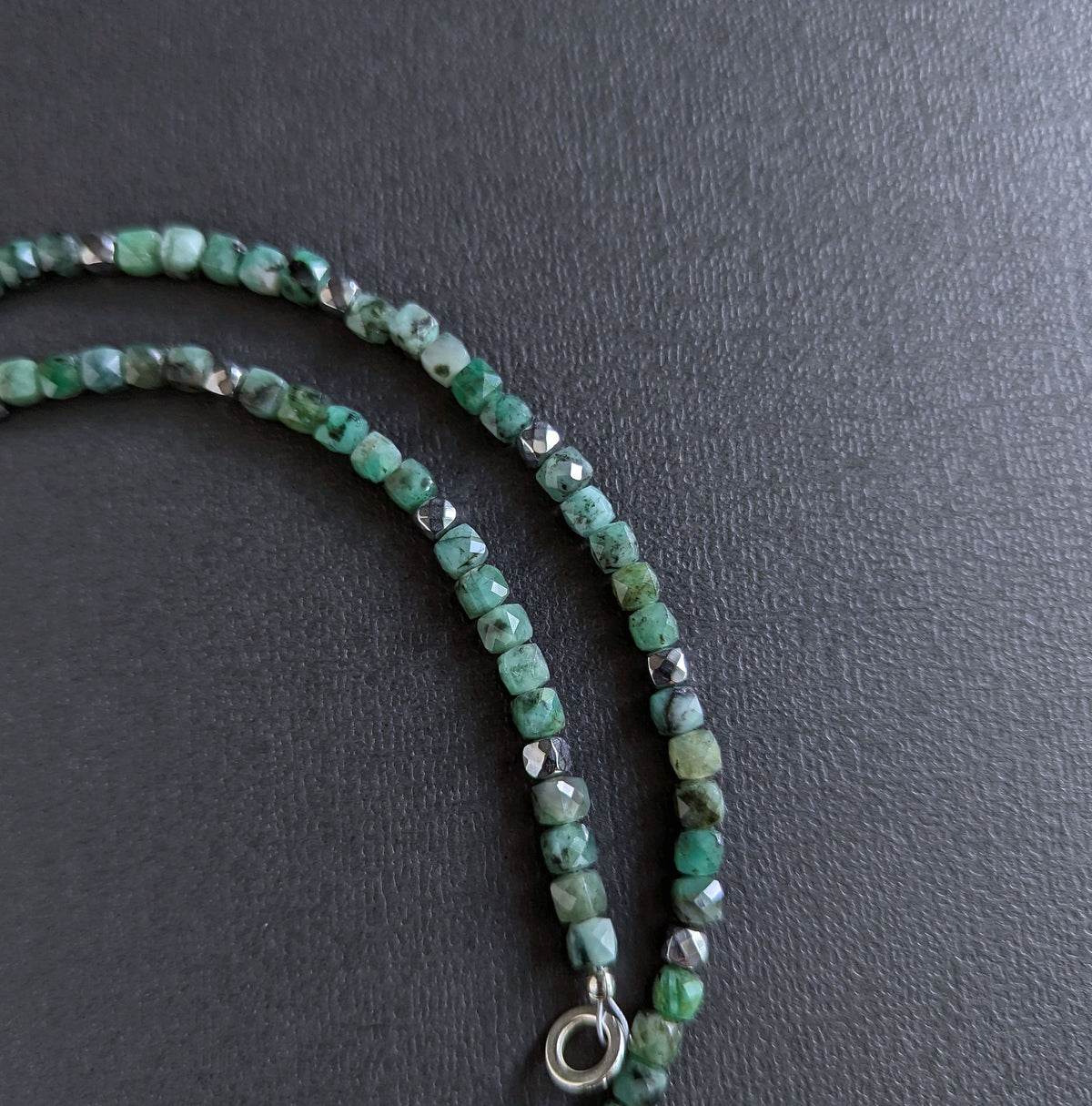 Green Emerald Faceted Cube Bead Necklace, 4mm