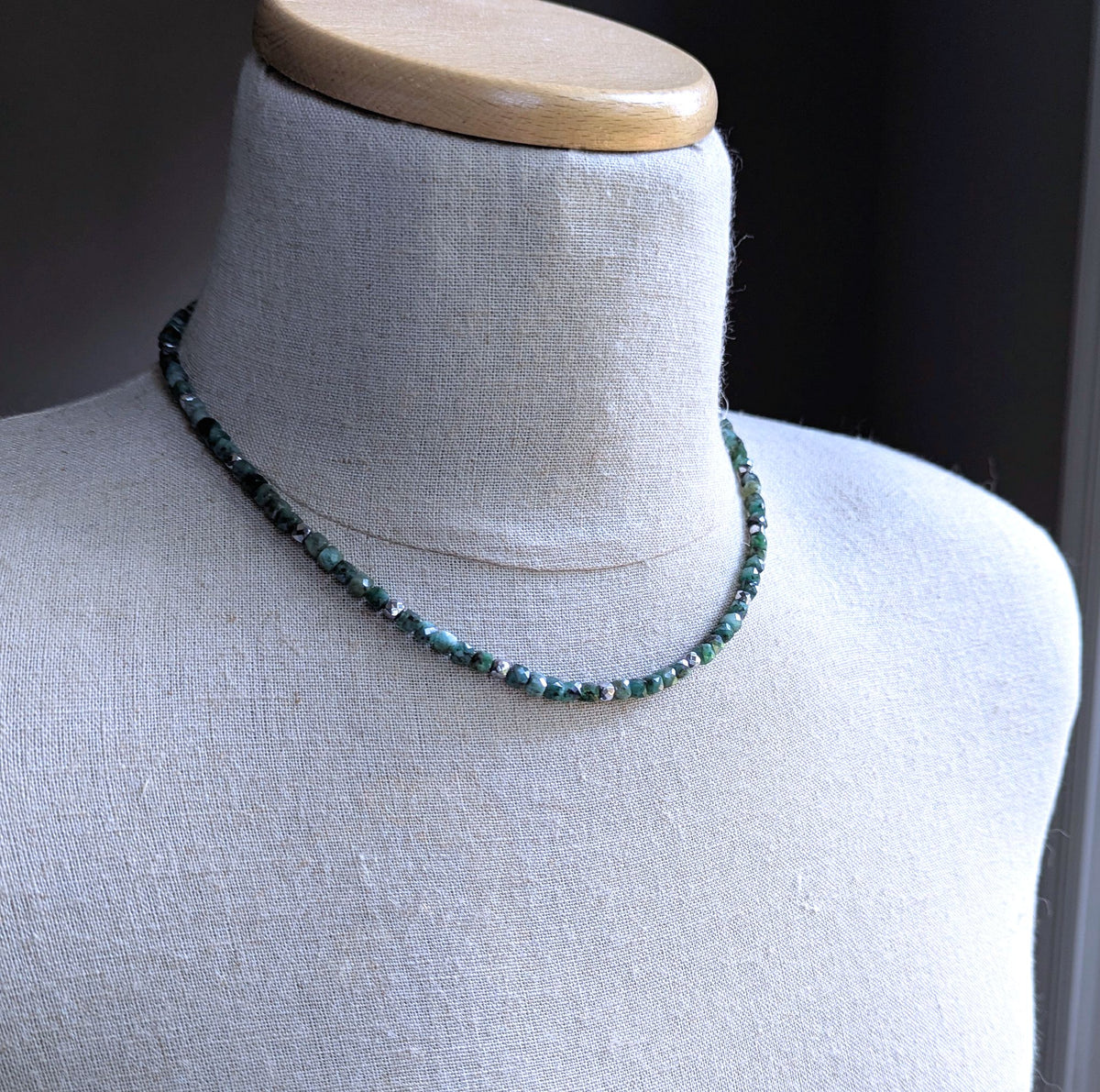 men's 4mm green emerald cube bead necklace