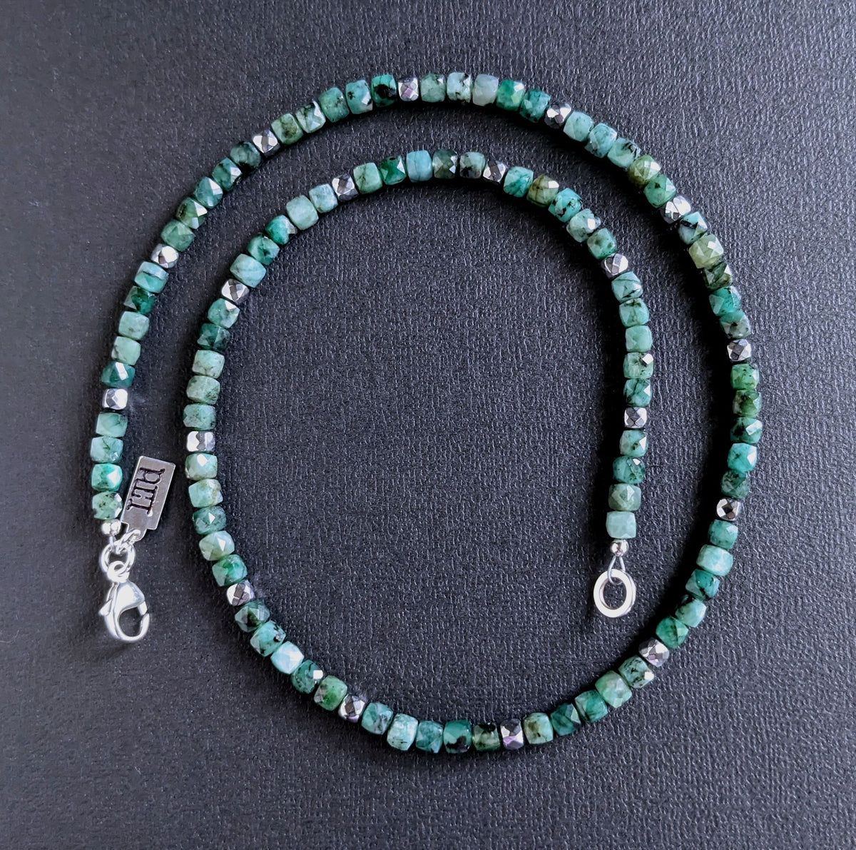 men's green emerald bead necklace