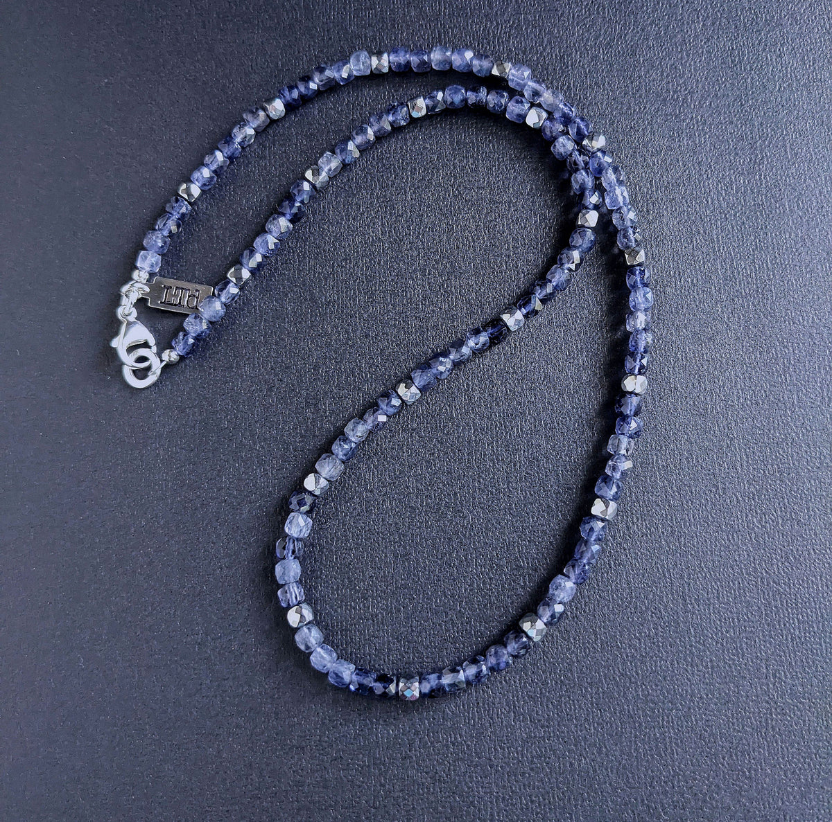 men's 4mm iolite cube bead necklace