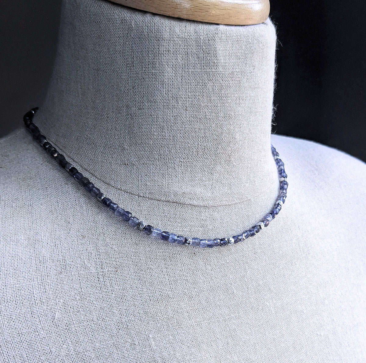 men's blue gemstone cube bead necklace