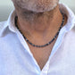 men's 4mm blue silver cube bead necklace
