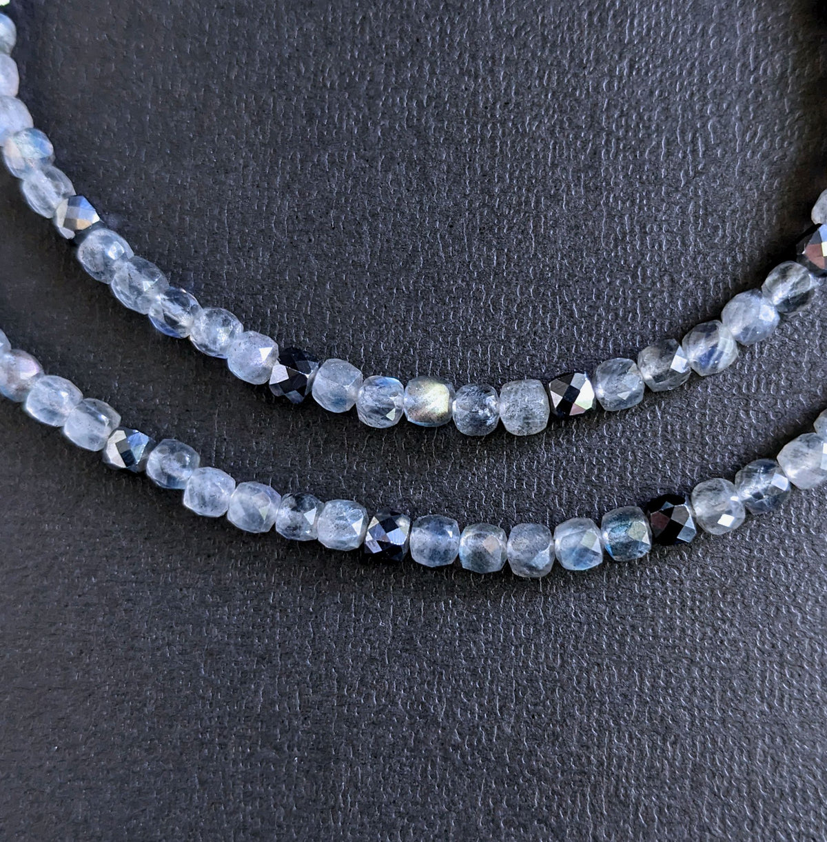 micro faceted labradorite cube bead necklace