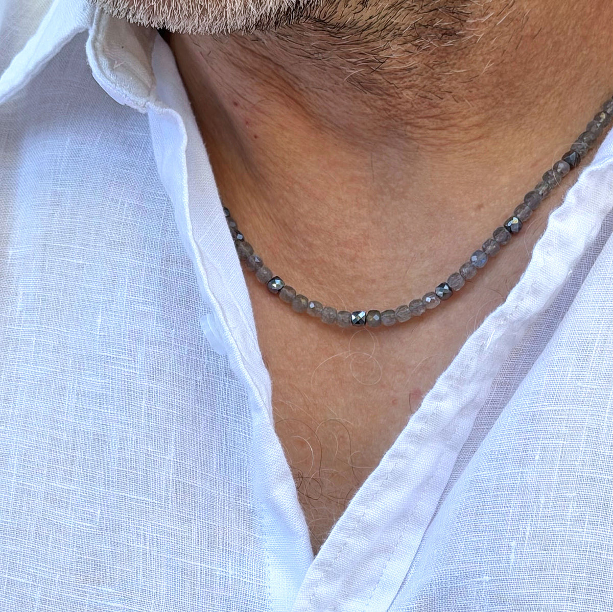 men's 4mm gray bead necklace