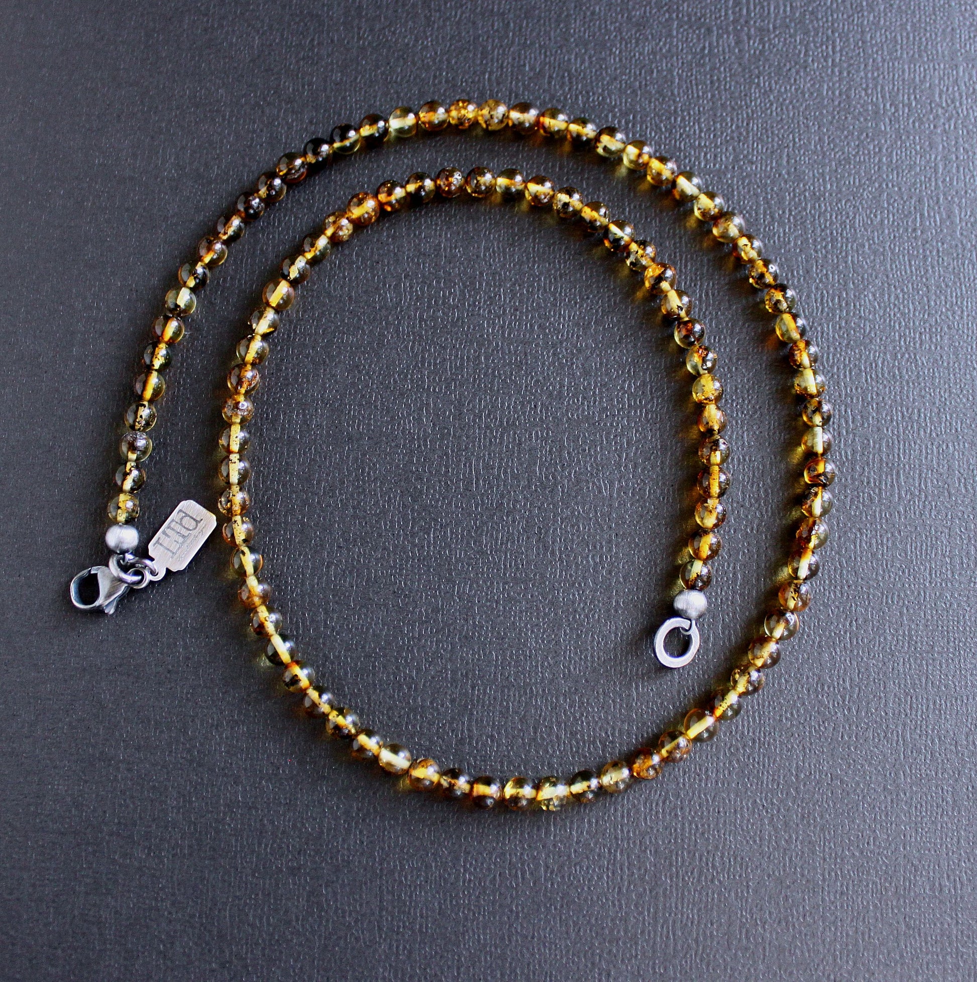 men's 4mm amber bead necklace