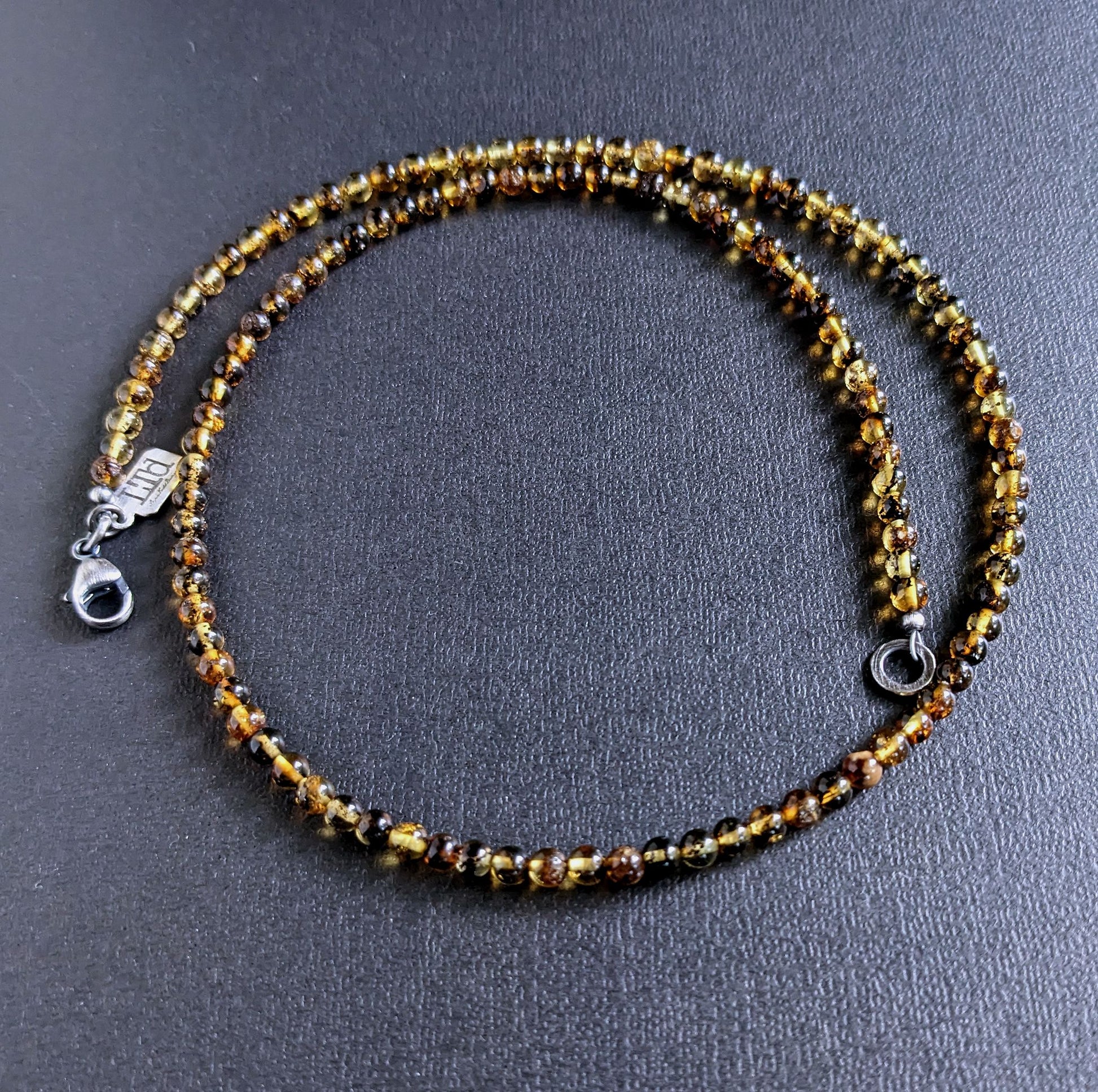 4mm amber bead necklace, sterling clasp