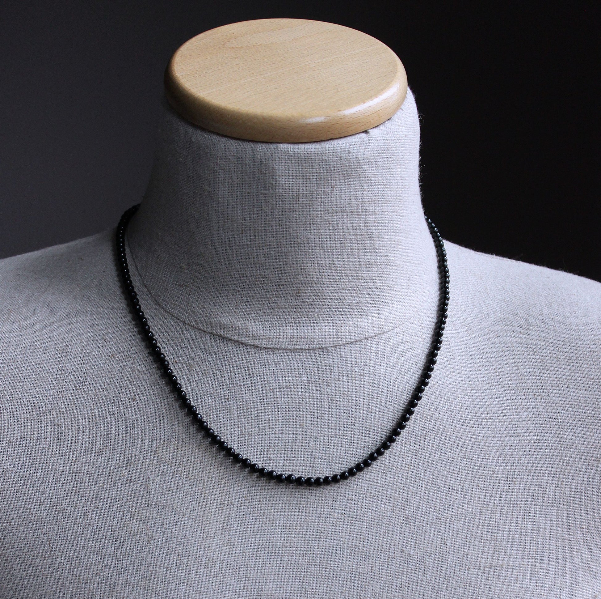 men's 4mm black onyx bead necklace