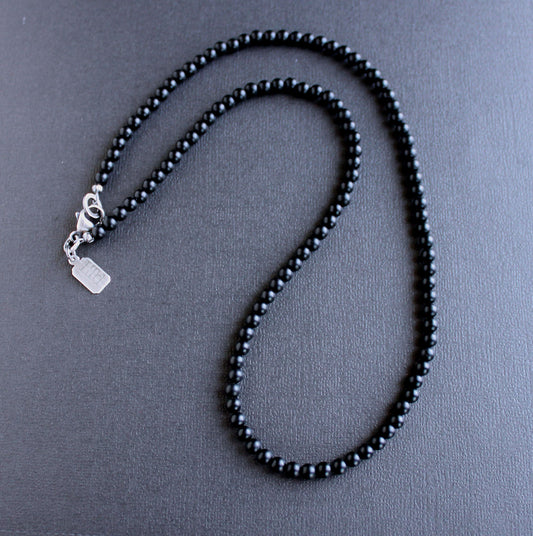 4mm Matte Black Onyx Bead Necklace