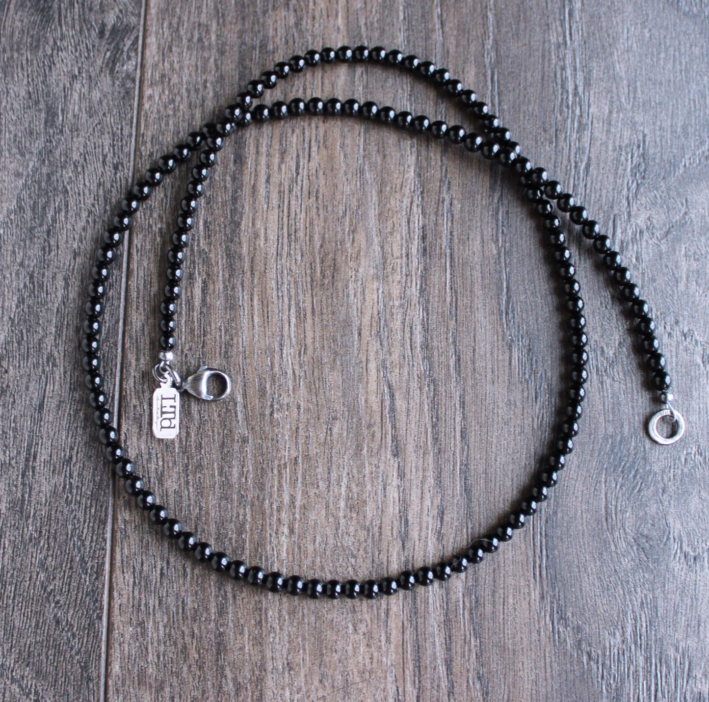 men's polished black onyx bead necklace