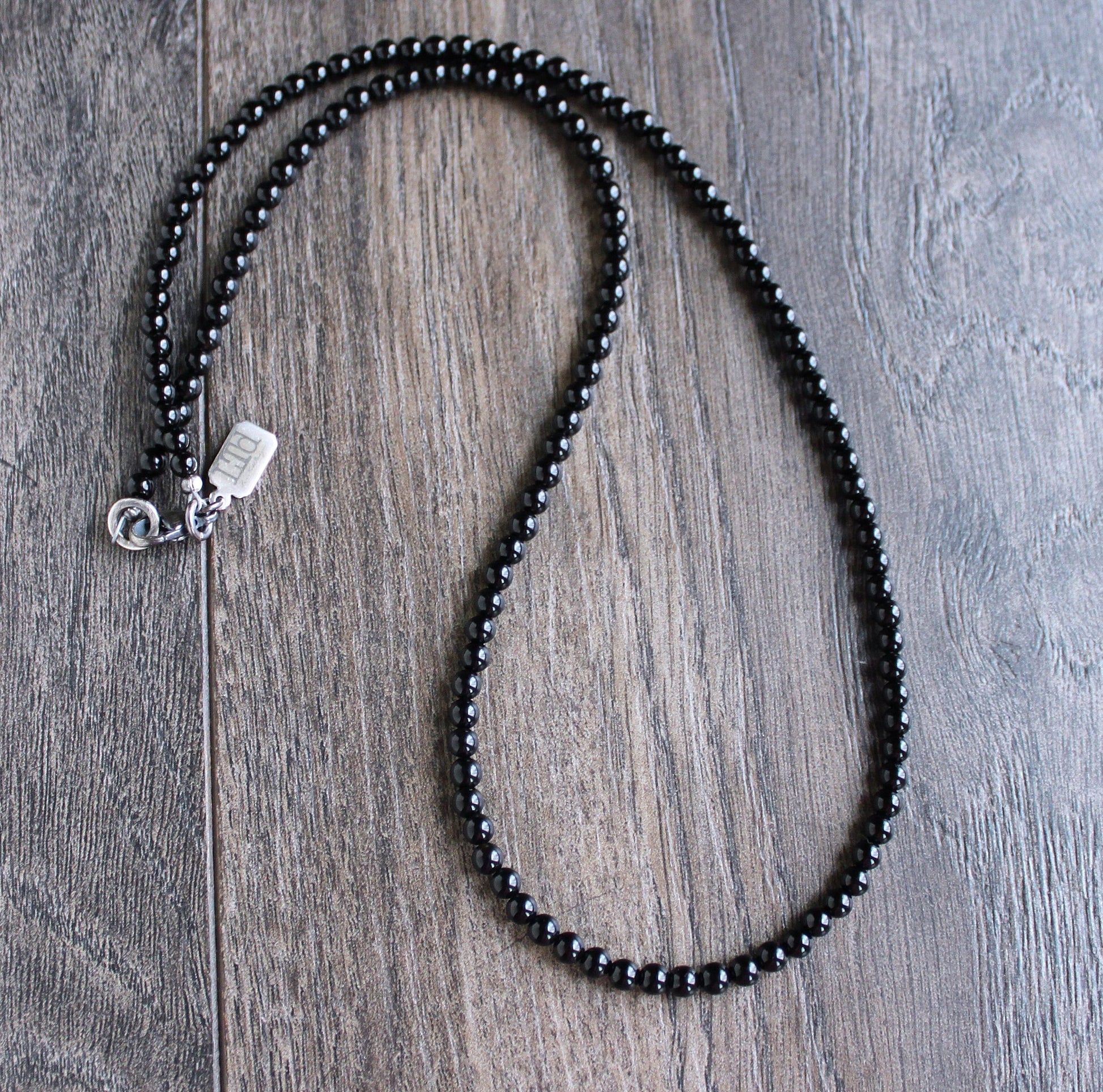 men's minimalist 4mm black bead necklace