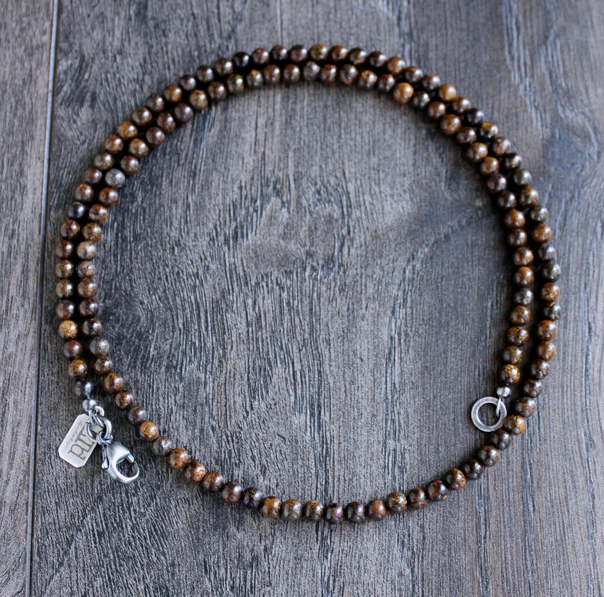 men's bronzite gemstone bead necklace