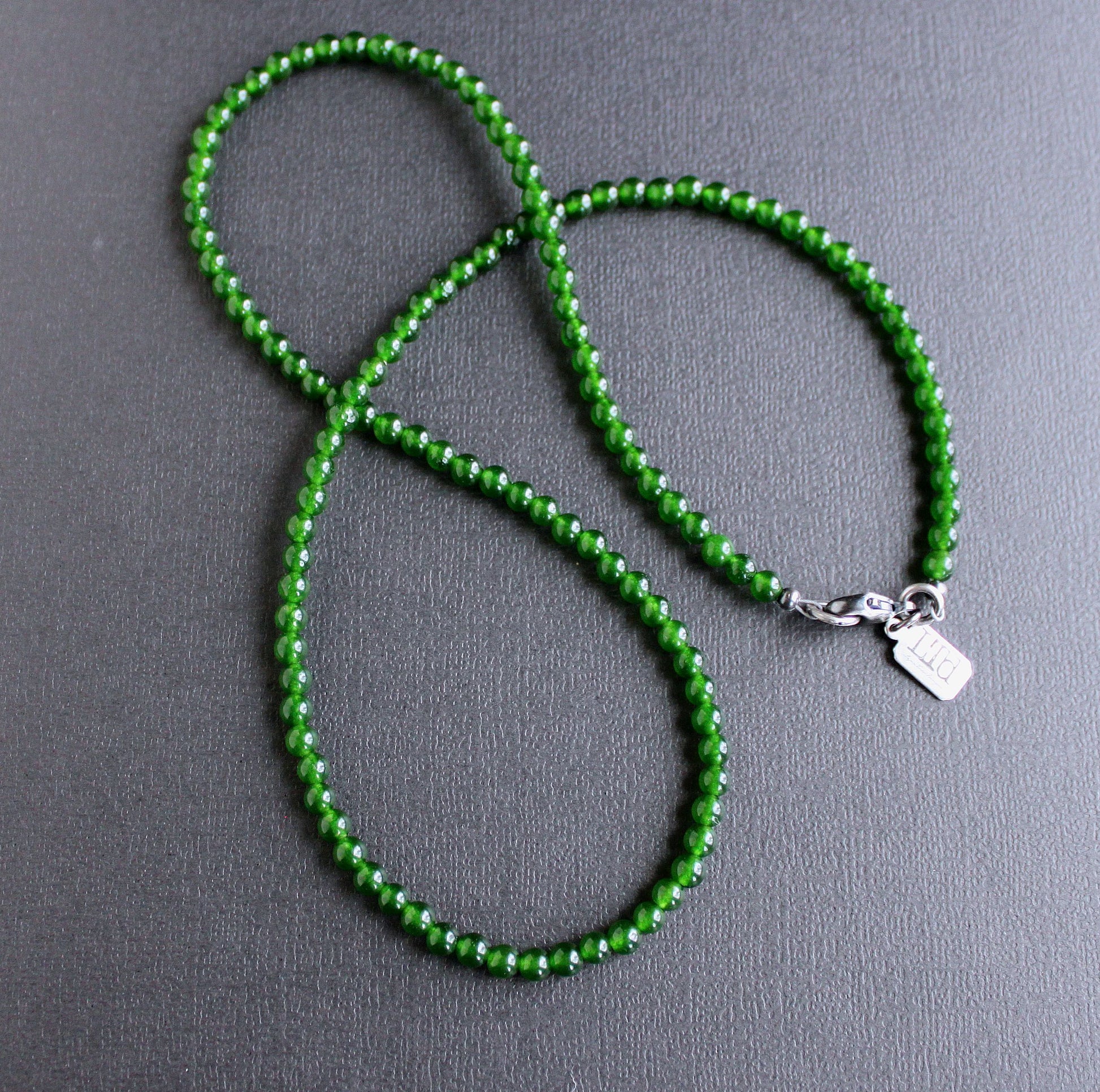 men's 4mm green jade bead necklace