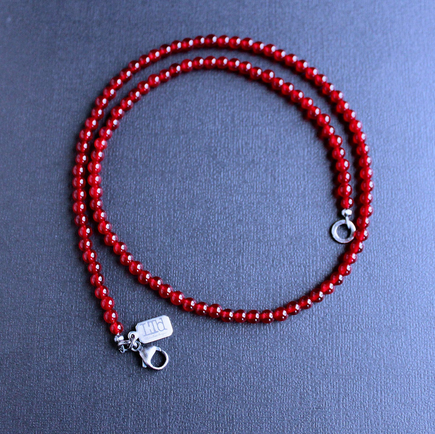 men's red jade 4mm bead necklace