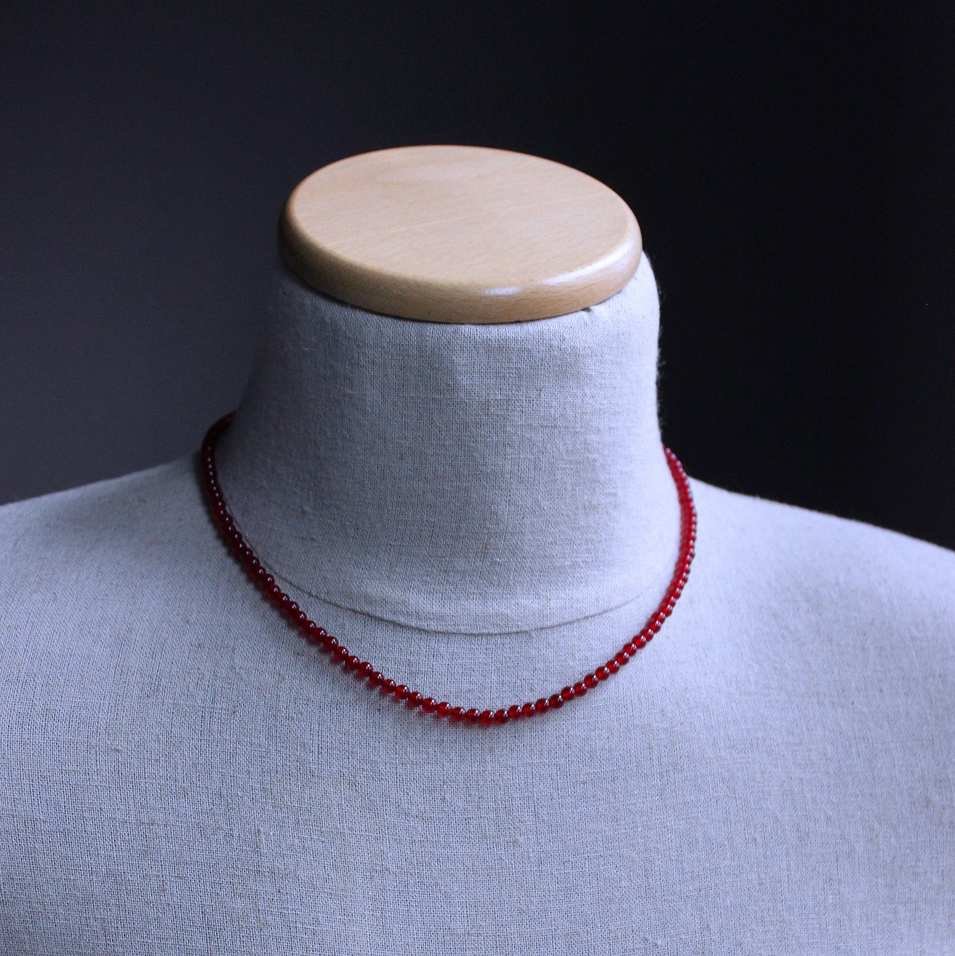 men's minimalist red jade bead necklace