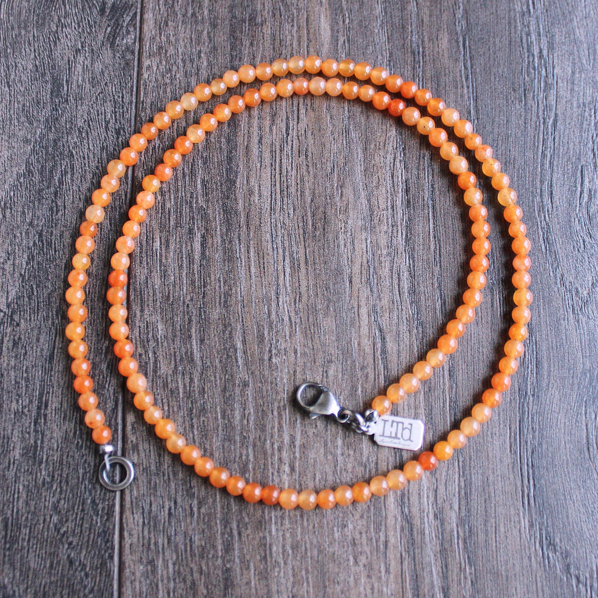 men's 4mm orange aventurine bead necklace