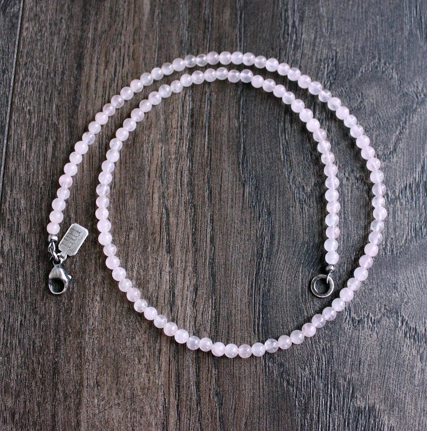 men's rose quartz bead necklace