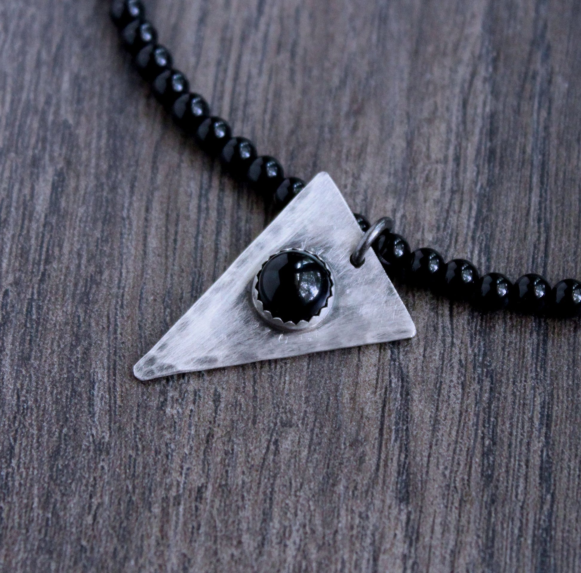 onyx stone silver triangle pendant necklace