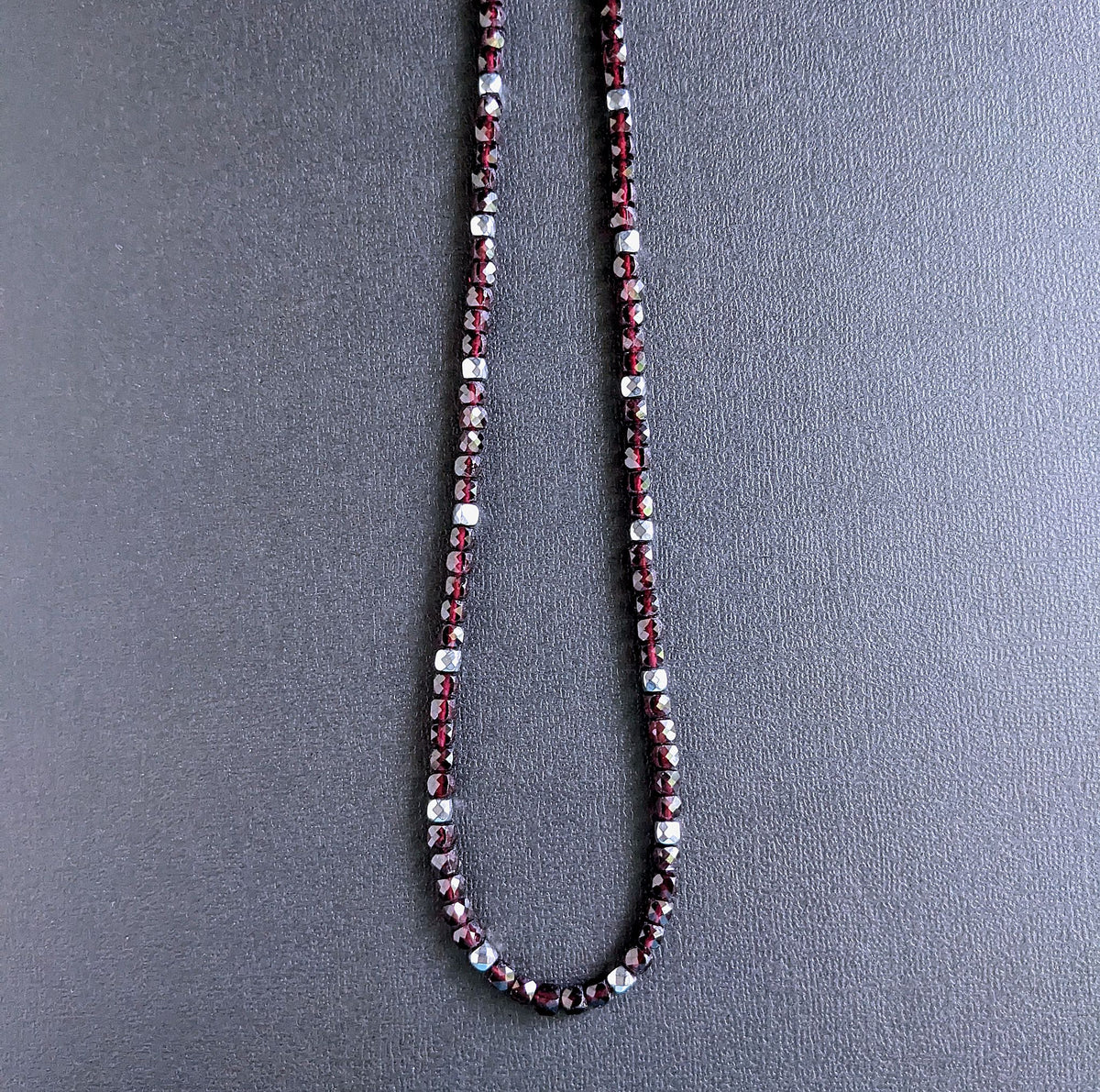 men's red garnet bead necklace