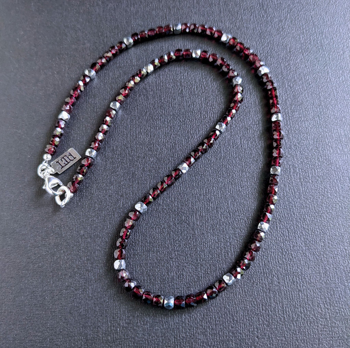 red garnet faceted cube bead necklace