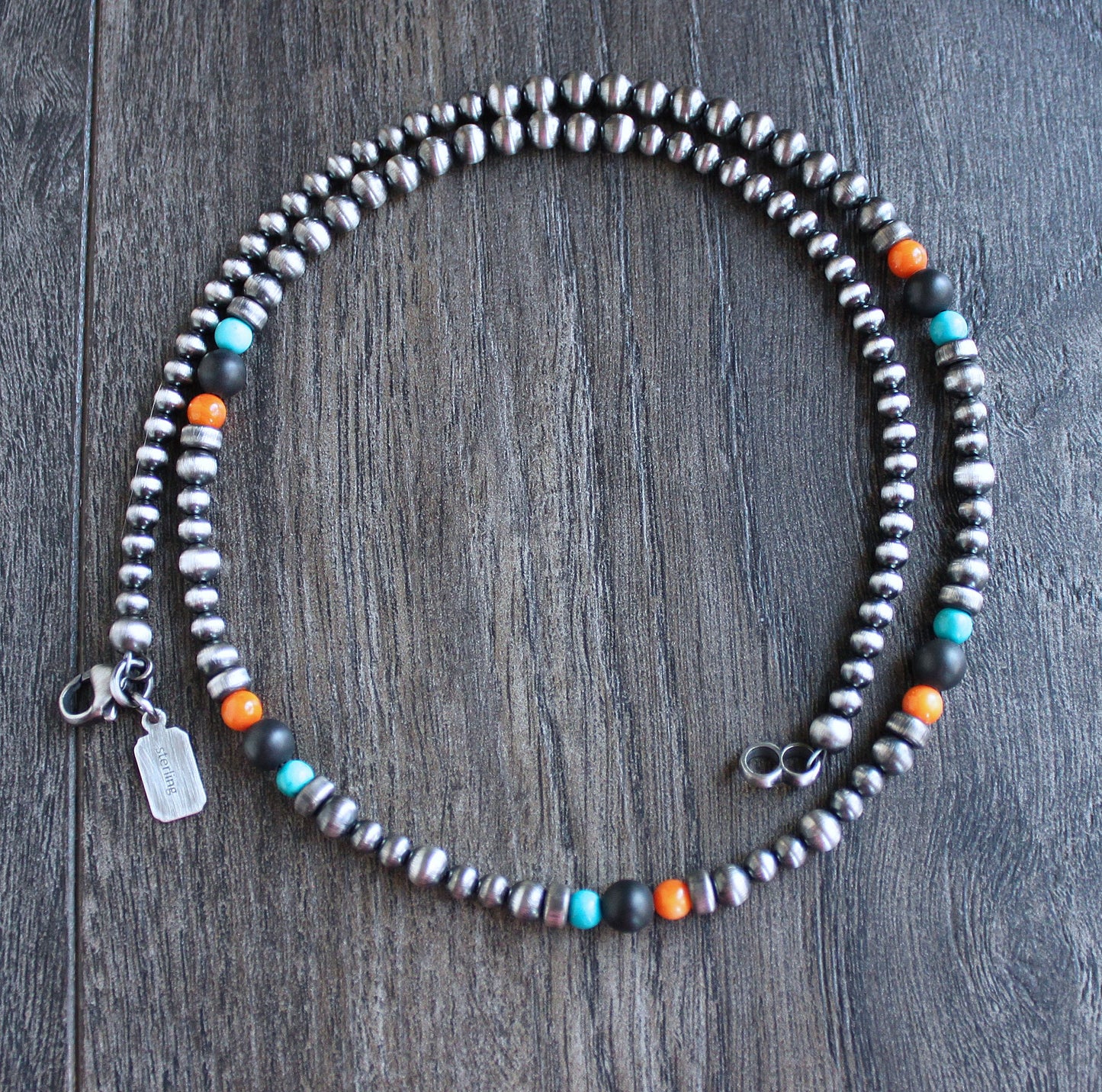 Colorful Gemstone Silver Bead Necklace