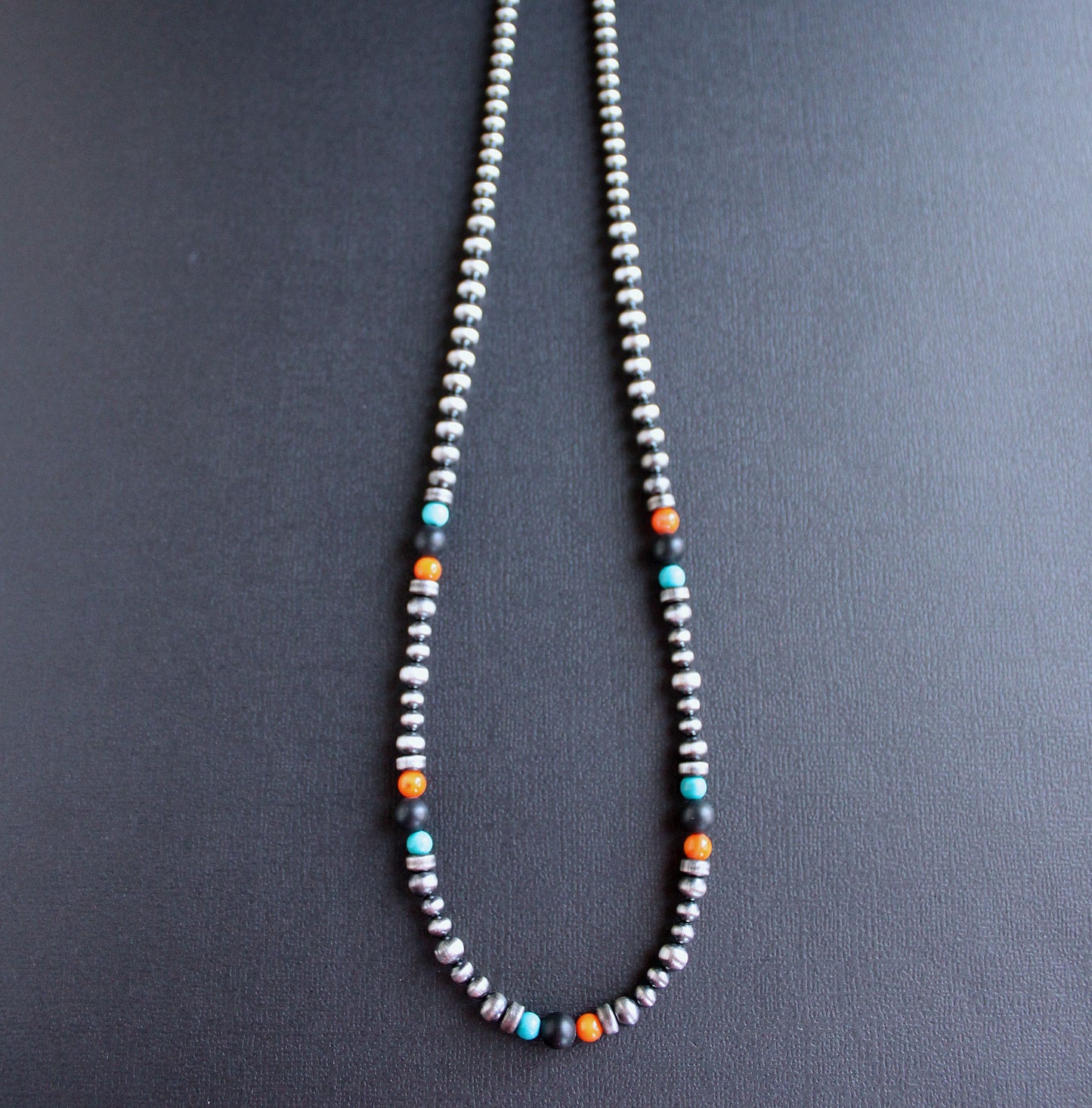 Colorful Gemstone Silver Bead Necklace