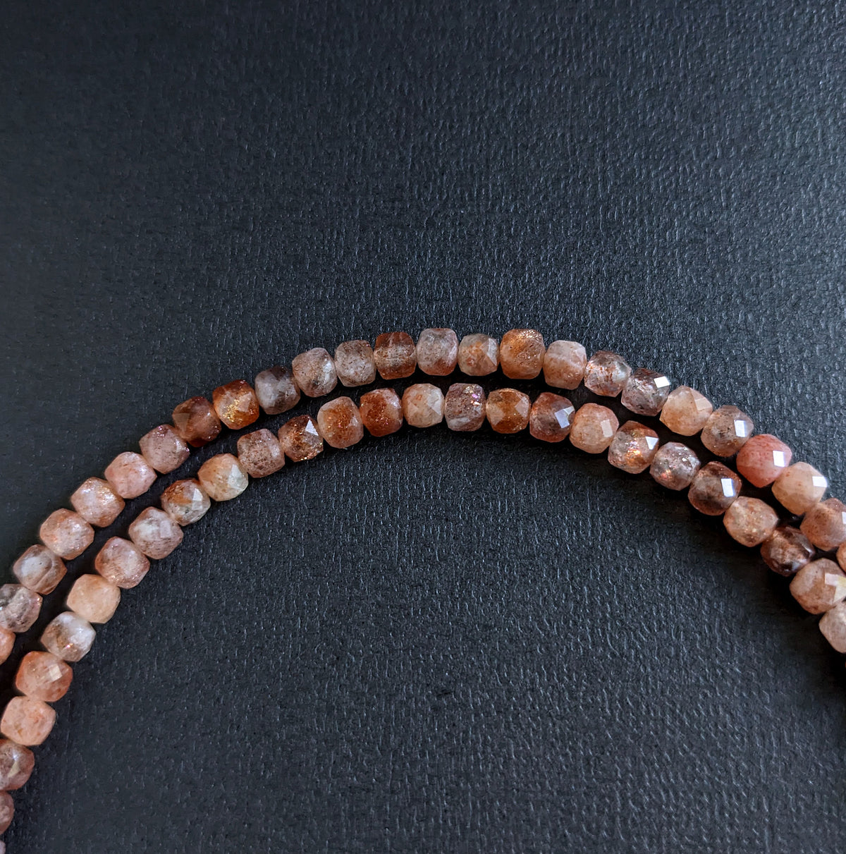 faceted sunstone cube bead necklace