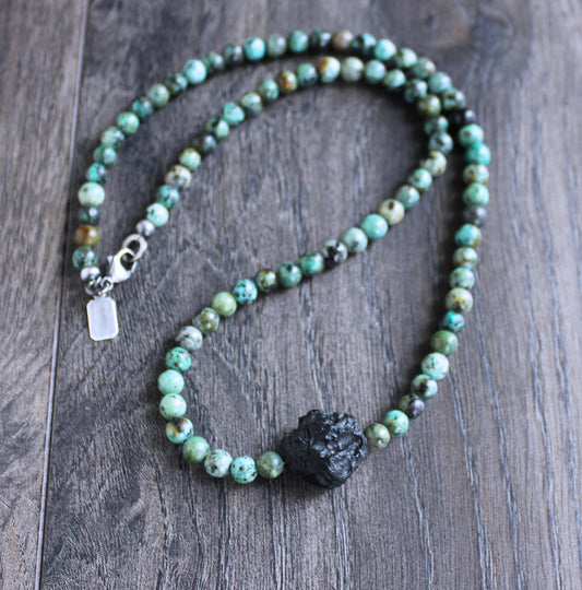 Tektite and African Turquoise Bead Necklace