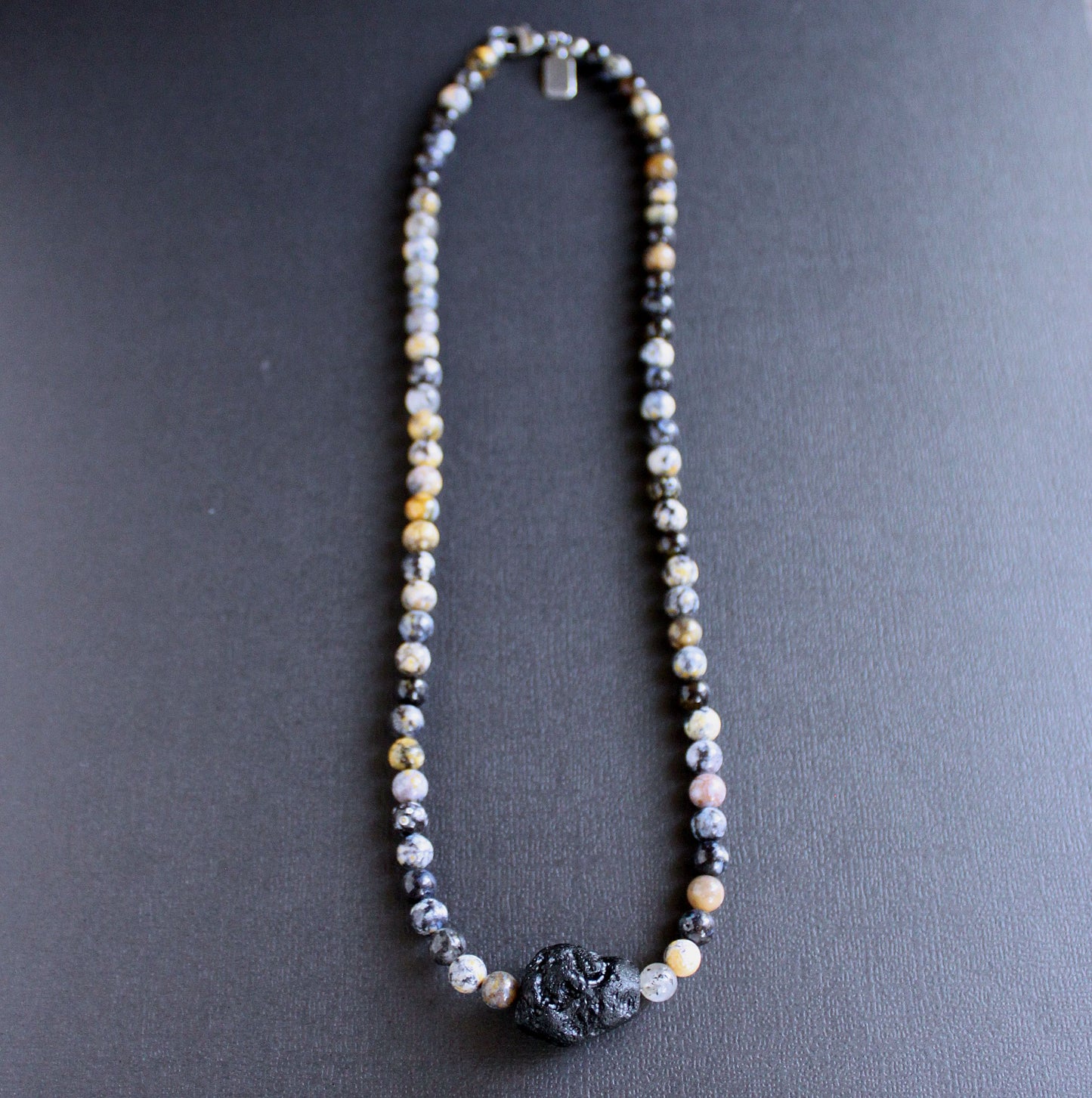 Tektite and Dendritic Opal Bead Necklace