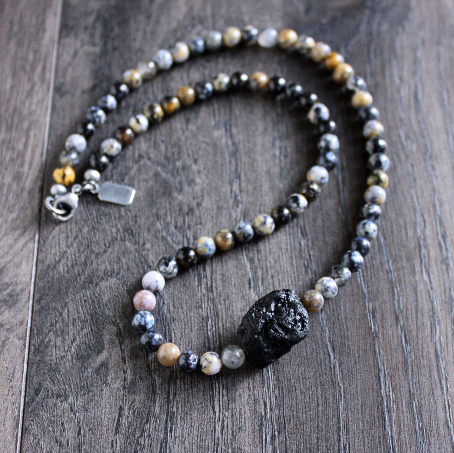 Tektite and Dendritic Opal Bead Necklace