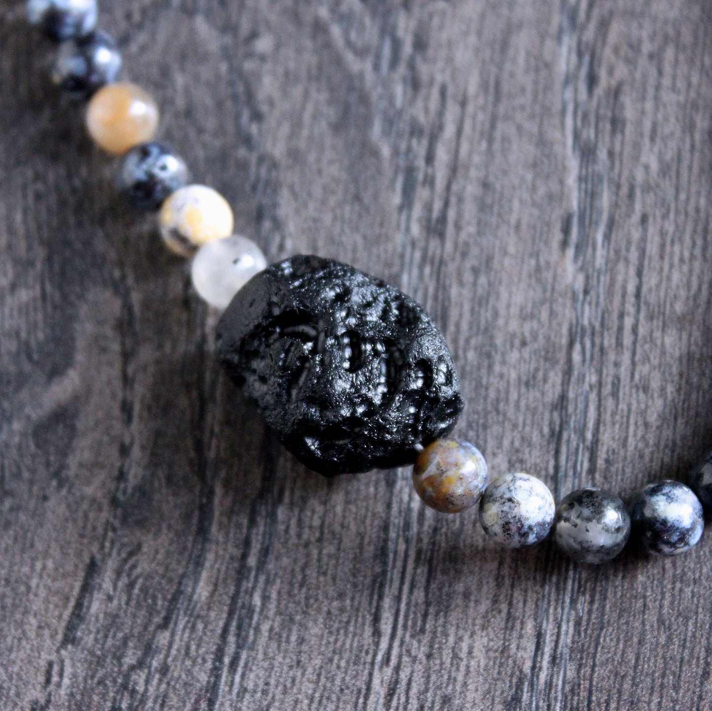 Tektite and Dendritic Opal Bead Necklace