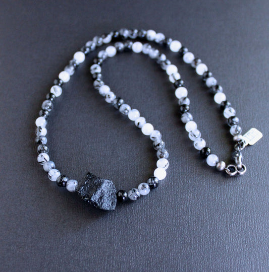 Tektite and Quartz Bead Necklace