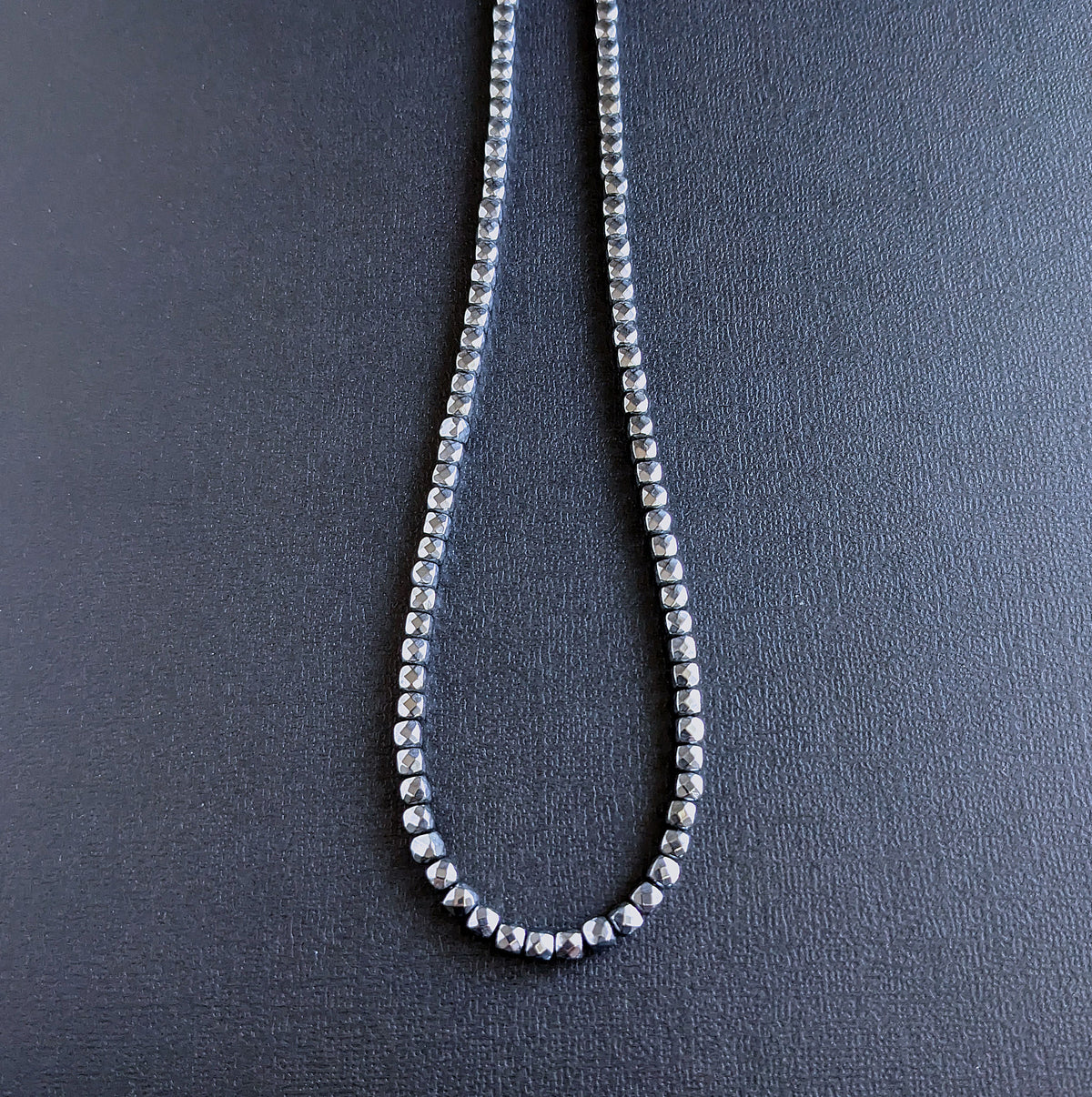 men's silver faceted cube bead necklace