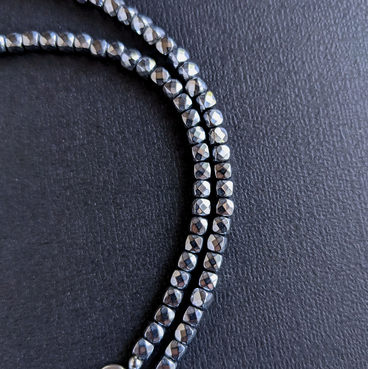 4mm faceted titanium plated hematite bead necklace