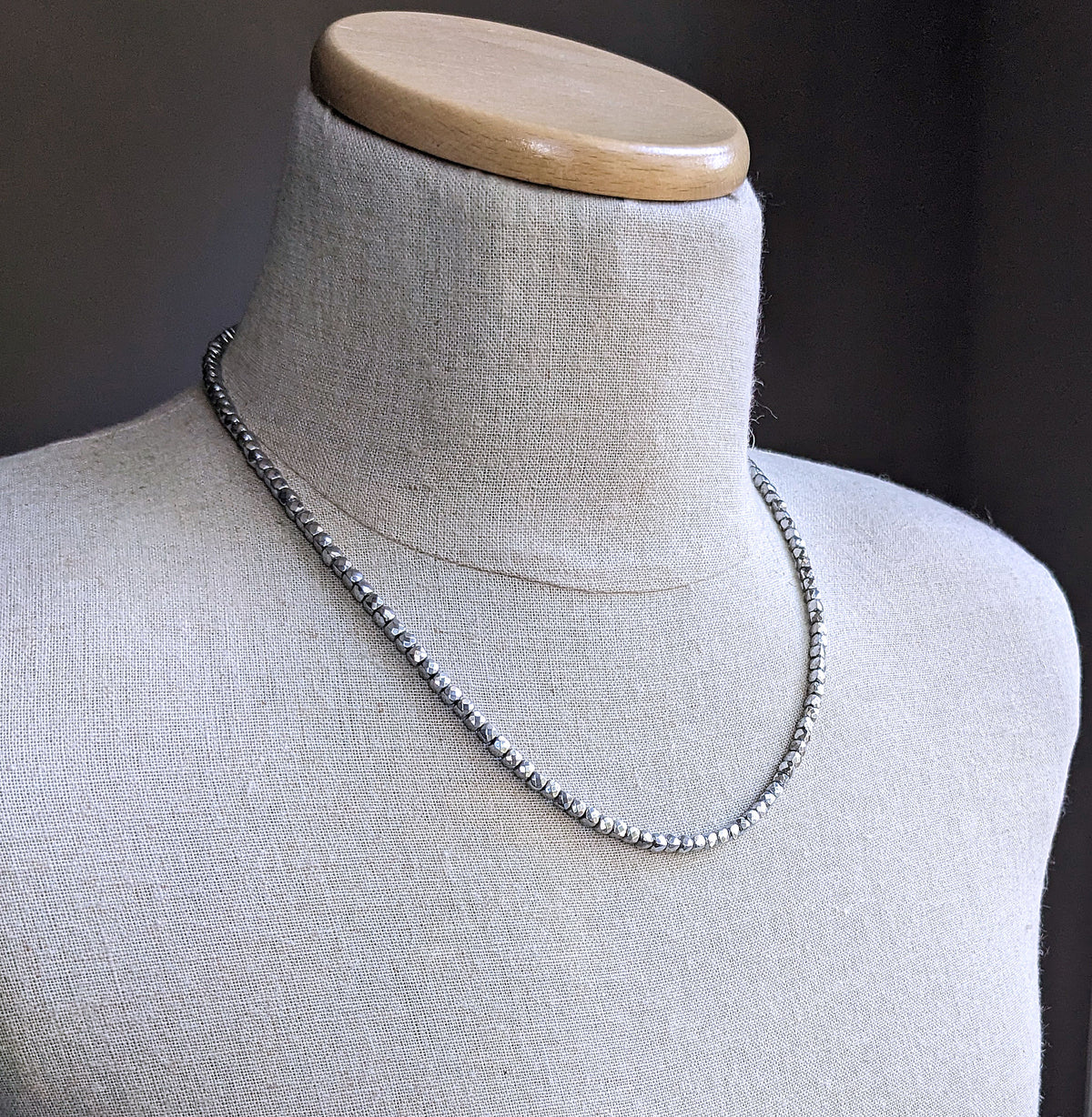 men's faceted silver cube bead necklace