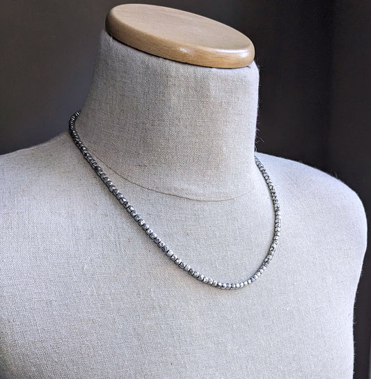 men's faceted silver cube bead necklace