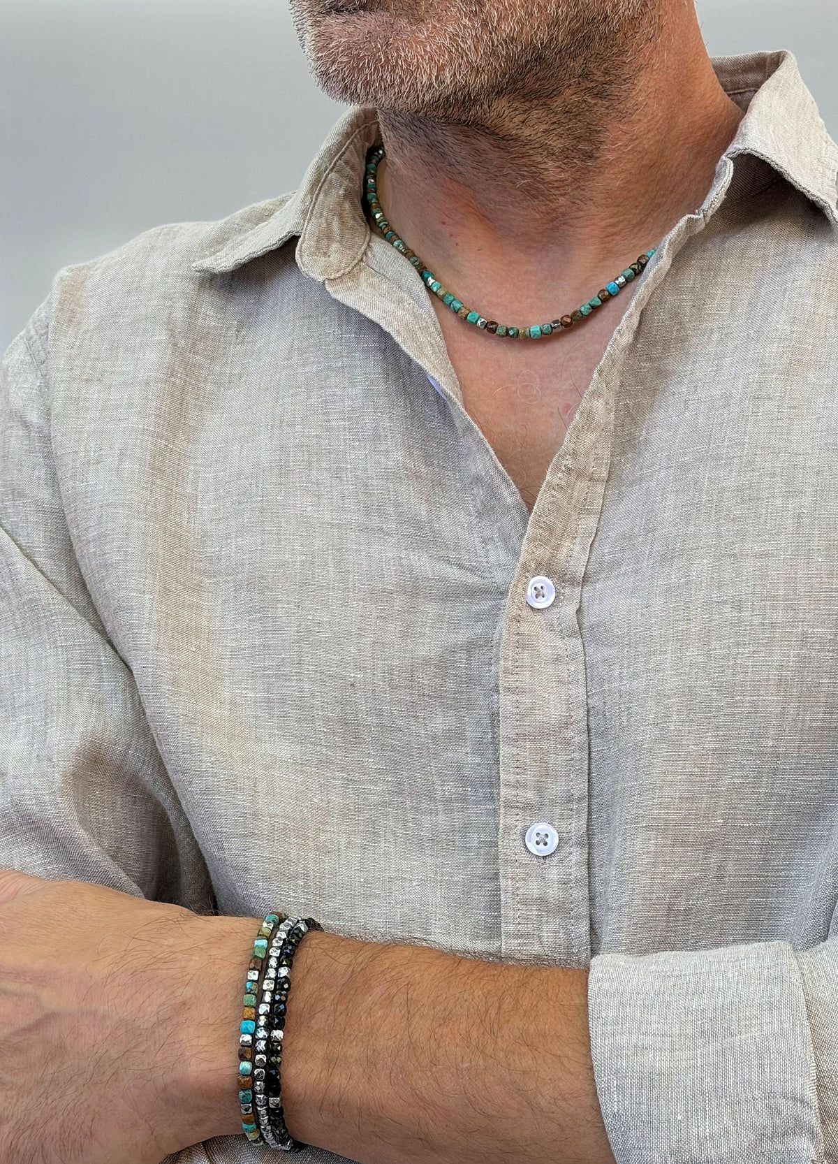 men's 4mm genuine turquoise bead necklace