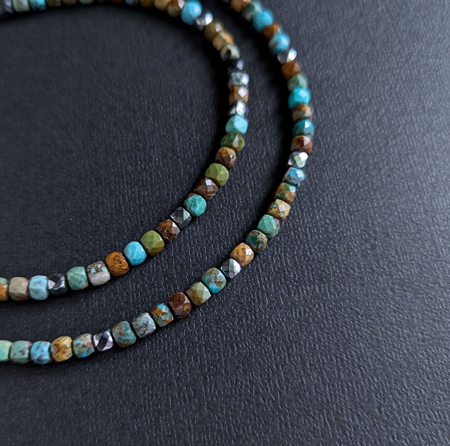 micro faceted turquoise bead necklace 