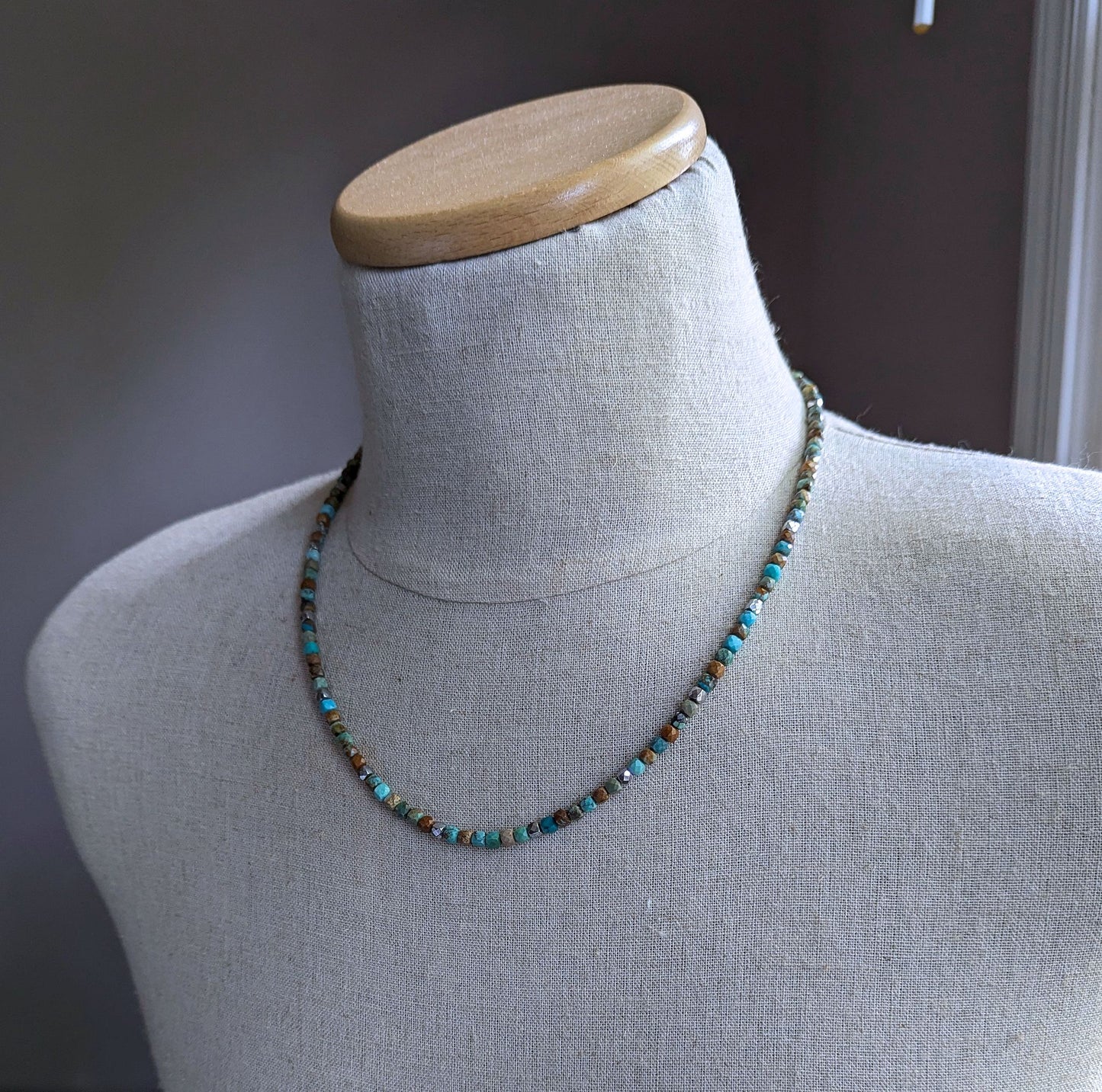 men's faceted cube bead turquoise necklace